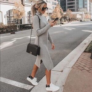 NWT Lulu’s Trendy Blogger Favorite Heather Grey Turtleneck Midi Sweater Dress L